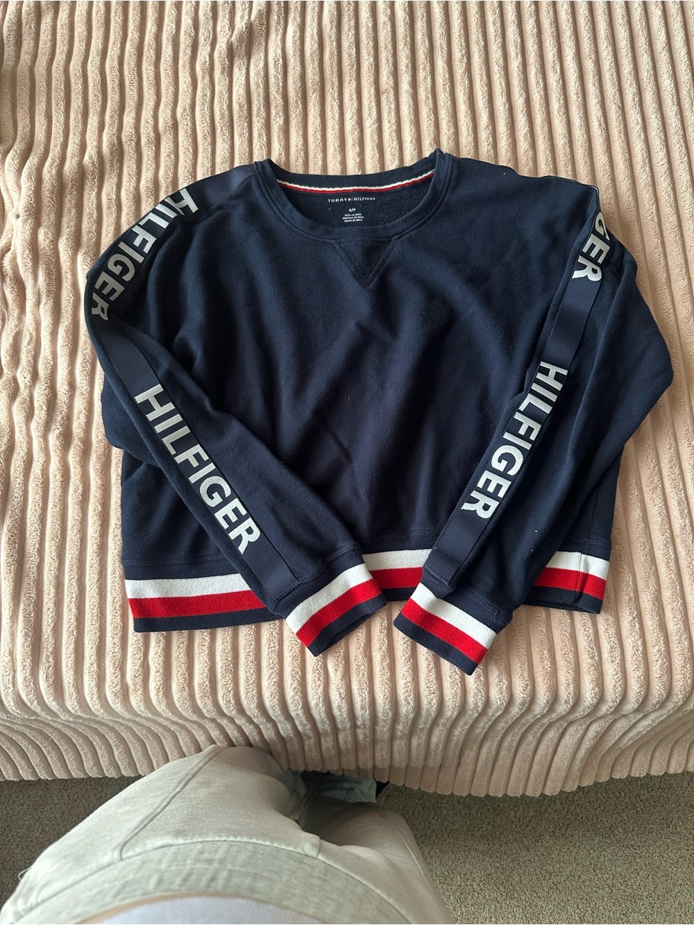 Tommy Hilfiger Navy Crewneck Sweatshirt with Red & White Trim